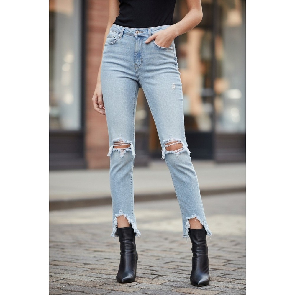 L'AGENCE NWT High Line High Rise Skinny Jeans Fade Distress Step Hem 26x28 $265